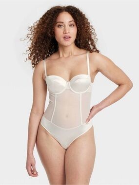 Auden Women’s Satin and Mesh Lightly Lined Lingerie Bodysuit, Size L, NWT!